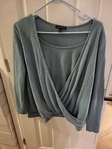 Lane Bryant Waffle Knit Long Sleeve Faux Wrap Cami XL 14/16 - Picture 1 of 3