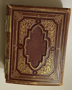 ANTIQUE MID 1800'S PHOTO ALBUM LEATHER BRASS GOLD EMBOSSED 45 PHOTOS OBERLIN OH - Picture 1 of 14