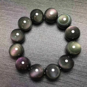 100% Natural 14mm Rainbow Obsidian Round Gemstone Beads Bracelet 7.5" AAA++ - Picture 1 of 12