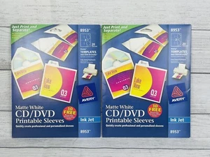Avery Matte White CD/DVD Printable Sleeves 8953 Ink Jet 2 Packs 20 Sleeves Each - Picture 1 of 8