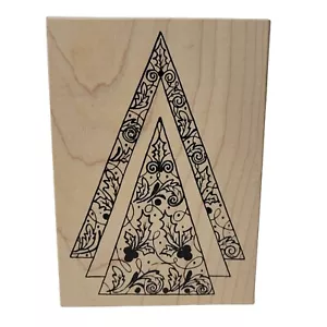NEW Christmas Tree The Artful Stamper Wooden Rubber Stamp Triple Triangle Holly - Picture 1 of 7