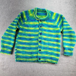 Crocheted Cardigan Handmade Youth Toddler Greens And Blues Stripes See Pictures  - Picture 1 of 13