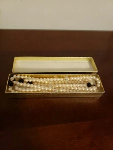Monet 30 Inch Pearl Necklace With Black And Clear Beads Comes With Box - Picture 1 of 9