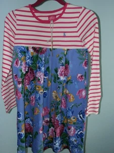 Joules Hayley Dress Girl SZ 11 12 152CM Pink Blue Floral Stripes Cotton Knit New - Picture 1 of 6