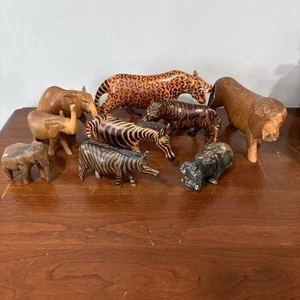 Hand Carved Handcrafted African Animals Made Of Wood Stone Zebra Elephant Read - Picture 1 of 14