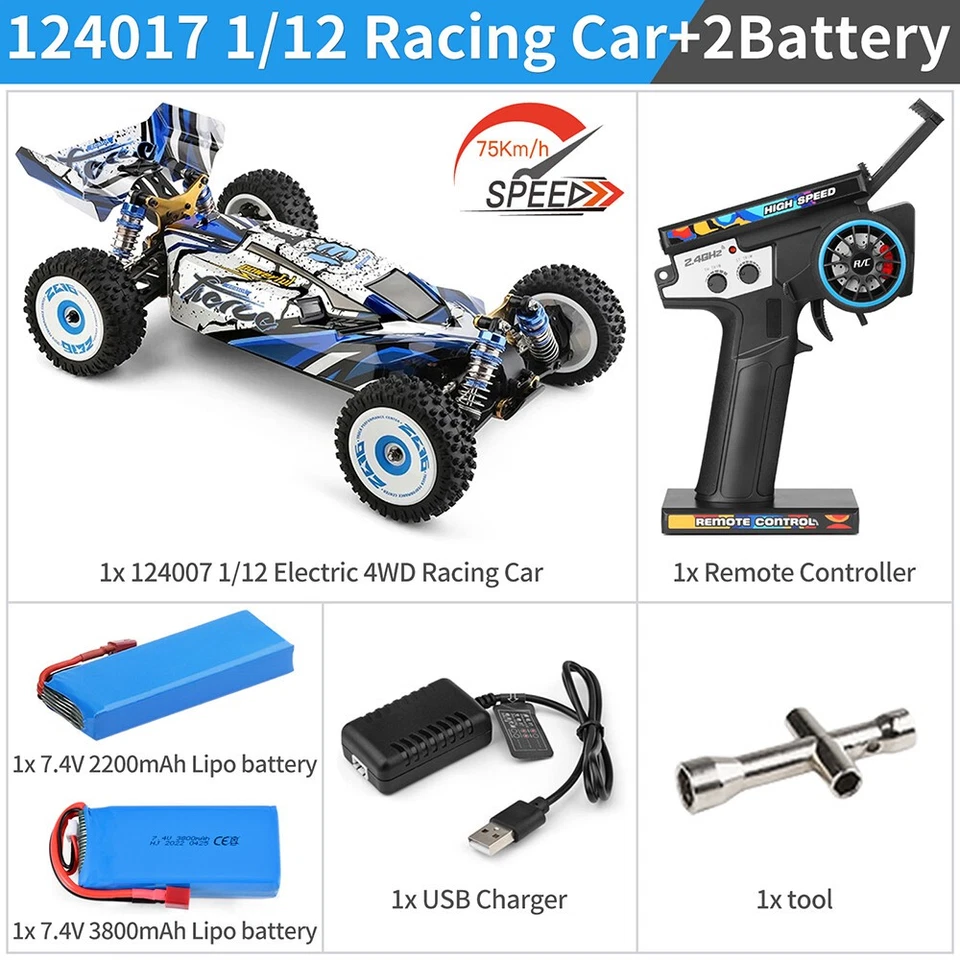 WLtoys 124017-V8 RC 1/12 2.4G 4WD 75km/h Brushless Metal Chassis RTR Racing Car - Image 1 of 4