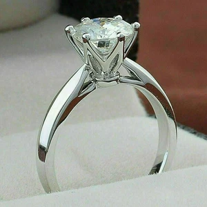 1 kt Rundschliff Laborgefertigter Diamant Solitär Ehering 14 K Weißgold plattiert - Bild 1 von 12