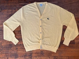 VINTAGE 1980s Izod Lacoste Cardigan Sweater Mens Size XL Yellow USA Preppy - Picture 1 of 9