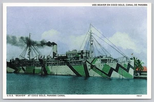 USS Beaver en Coco Solo Canal de Panama U-Boot Tender Vintage Postkarte - Bild 1 von 2