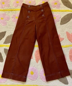 Zara Girls Dark Brown Sailor Pants With Contrast Navy Stitch -size 11-12 - Picture 1 of 6