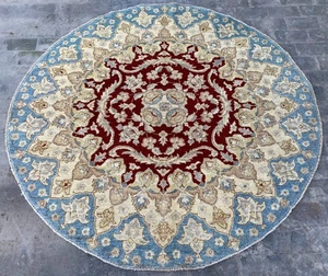 6x6 Red Beige Blue Serapi Oriental Round Rug Afghan Handmade Turkish Circle Rug - Picture 1 of 10