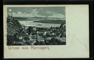 Mondschein-AK Remagen, Totalansicht mit Rhein 1909 - Picture 1 of 2