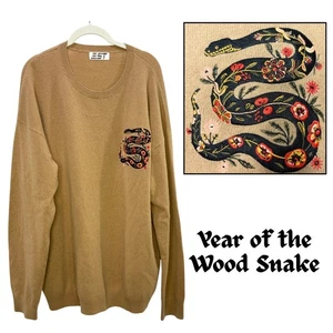Maglione cashmere EST Media taglia M RARO capodanno lunare legno serpente ricamato marrone - Foto 1 di 12