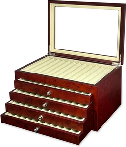 MR Maestro Relojero - Scatola Portapenne Con Vetrina per 56 Penne in Legno Noce  - Foto 1 di 12