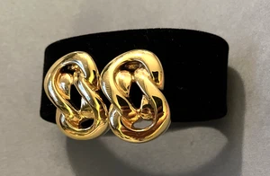 Vintage St. John vergoldete ineinandergreifende Kette Glieder Clip auf Ohrringe mit Tasche - Bild 1 von 10