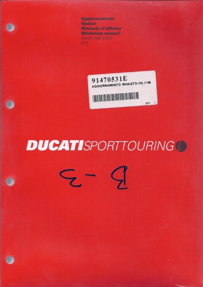 2005 Ducati ST3 91470531E SUPPLEMENT ONLY shop manual NEW - ENGLISH/ITALIAN - Imagem 1 de 1