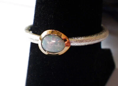 SCHMUCK-STCK RING Silber Edelopal weißer MILCHOPAL OPAL 19,5 61 vergoldet matt - Bild 1 von 4