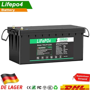 LiFePO4 Akku 12V 200Ah Lithium Batterie mit BMS für Solaranlage Wohnmobil Boot - Bild 1 von 13