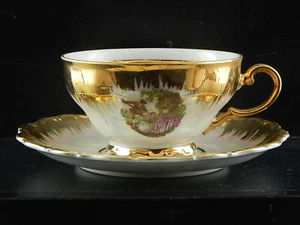 Antique Tea Cup Porcelain Gold Bavaria Seltmann Theresia Gallant Scene Watteau - Picture 1 of 9
