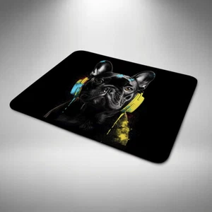 French Bulldog Mouse Mat / Pad Funny Birthday Day Xmas Gift DJ Headphones Black - Picture 1 of 2