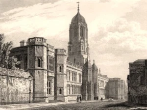 West front of Christ Church College, Oxford, by John Le Keux 1837 old print - Picture 1 of 1