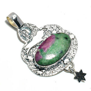 Ruby With Zoisite Gemstone 925 Stamped Ethnic Pendant Jewelry 2.17 Inch E650