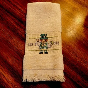 Completed Crosstitch St. Patrick’s Day fingertip towel leprechaun - Picture 1 of 2