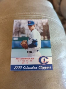 Russ Springer 1992 Cracker Jack Card Columbus Clippers Police Dept. #9 Rookie - Picture 1 of 2