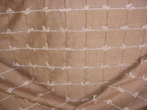 3-3/4 Kravet 9213 Sandalwood Ecru Embroidered Silk Check Plaid Upholstery Fabric - Picture 1 of 4