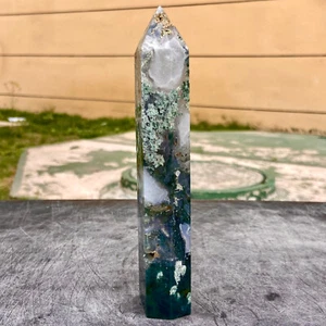 325G Natural Water Grass Moss Agate crystal pillar Crystal Reiki - Picture 1 of 14