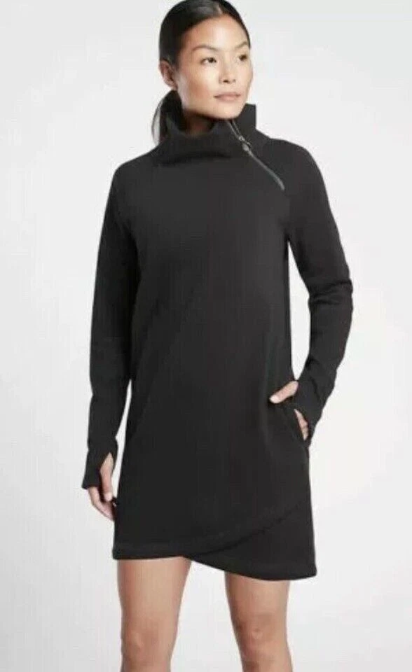 Athleta Cozy Karma Asym Sweatshirt Dress, Regular - Black