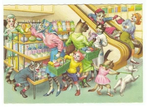 GATTI vestiti da umani al supermercato cartolina illustrata Coloprint 2609/4 - Foto 1 di 1