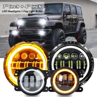 7" LED Headlights & 4" Fog Lights Turn Signal For 2007-2017 2018 Jeep Wrangler - Image 1 of 4