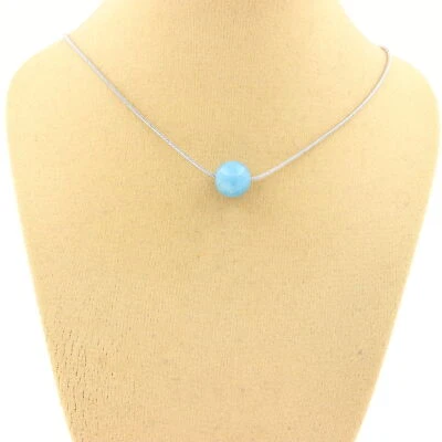 Pietre E Minéraux. Collana 1 Perla Calcedonio Blu 8 Mm. Catena IN Acciaio Inox - Immagine 1 di 4