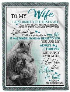 To My Wife Fleece Blanket Xmas Gift From Husband Couple Wolf Love Sherpa Blanket - Picture 1 of 7