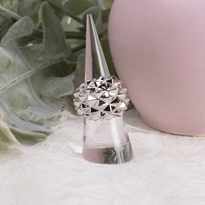Wide Camille Lucie Spiky Domed Rhodium Plated Size 7.25 Band Ring - Picture 1 of 8