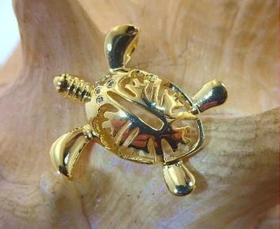 COLGANTE DIAPOSITIVO HIBISCO TORTUGA HONU HAWAIANO LATÓN CHAPADO EN ORO AMARILLO DE 24,5 MM CIRCONITA CÚBICA Foto 1 de 3