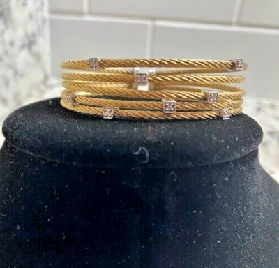 PULSEIRA CHARRIOL OURO 18K DIAMANTE AÇO CABO 6,5 POLEGADAS PULSO 16,0 gramas - Imagem 1 de 3