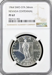 1964 Nevada Centennial Silver Proof Medal - PF 67 NGC - US Mint Token, NV - Picture 1 of 6