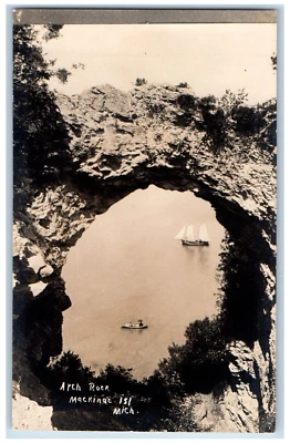Mackinac Island Michigan MI Postcard RPPC Photo Aerial View Of Arch Rock c1910's - Image 1 of 2