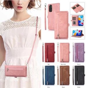 For Redmi and Xiaomi "All" Series Zipper Leather Flip Card Wallet Case W/Lanyard - Picture 1 of 45