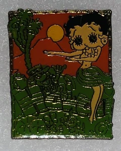 Vintage Betty Boop Island Girl Enamel Lapel Pin Sunset Background Palm Trees - Picture 1 of 1