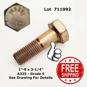 HEX HEAD MACHINE BOLT 1"-8 x 3-1/4" A235 Grade 5 Medium Carbon 711992 - Picture 1 of 5