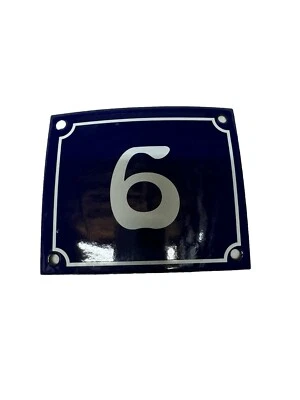 Letrero de metal de acero con número de casa francesa de porcelana esmaltada azul estilo vintage 6 Foto 1 de 4