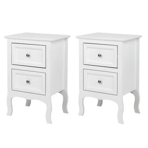 Set of 2 FCH Nightstand End Table with Two Drawer White Finish Bedside Table - Picture 1 of 10