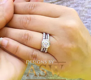 Anello di fidanzamento oro bianco 14 kt taglio tondo diamanti e fasce lunetta sposa 1,50 ctw - Foto 1 di 7
