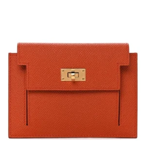 HERMES Kelly Pocket Card Holder Wallet Compact Epsom GHW Terre Battue - Picture 1 of 16