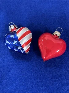 Vintage RED PUFFY HEART Blown Glass WEST GERMANY Christmas ORNAMENT + Mica USA - Picture 1 of 6
