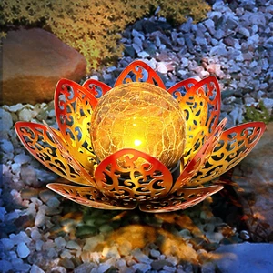 2 Pack Solar Lights Outdoor Garden 6.3 " Glass Lotus Lamp Waterproof LED Metal F - Picture 1 of 12