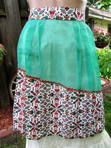 Vintage Baumwolle skandinavisches Muster und grüne transparente Nylonschürze "unbenutzt" - Bild 1 von 4